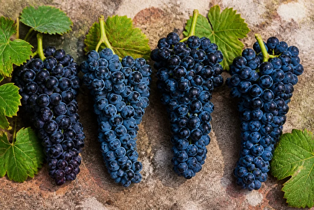 Campioni di uva scura da quattro annate