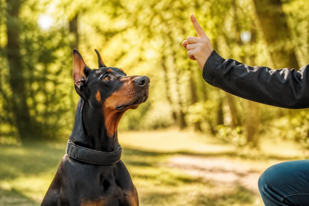 Cane con orecchie dritte ascolta comando