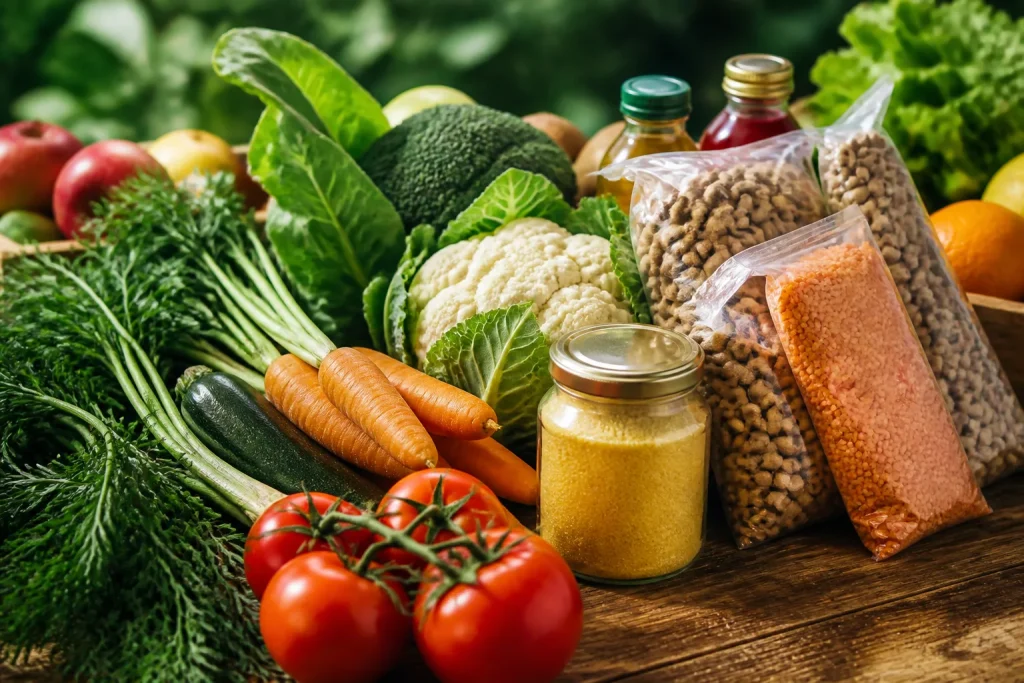 Etichette biologiche su prodotti alimentari vari
