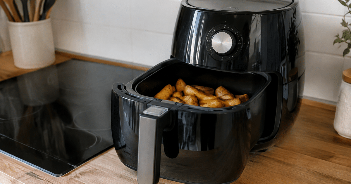 Friggitrice ad aria aperta sul piano cucina accesa