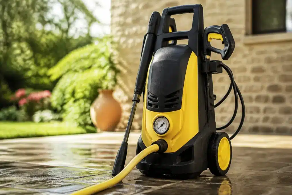 Idropulitrice elettrica con manometro e tubo collegato