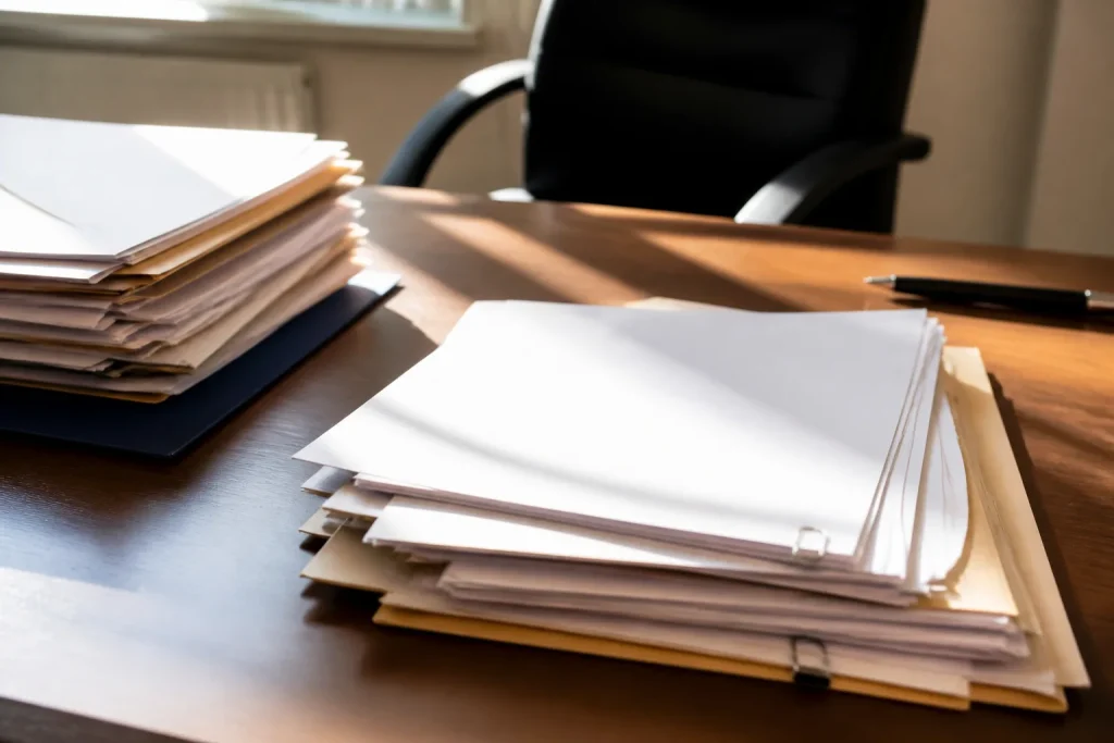 documenti di istanza commerciale su scrivania ufficio