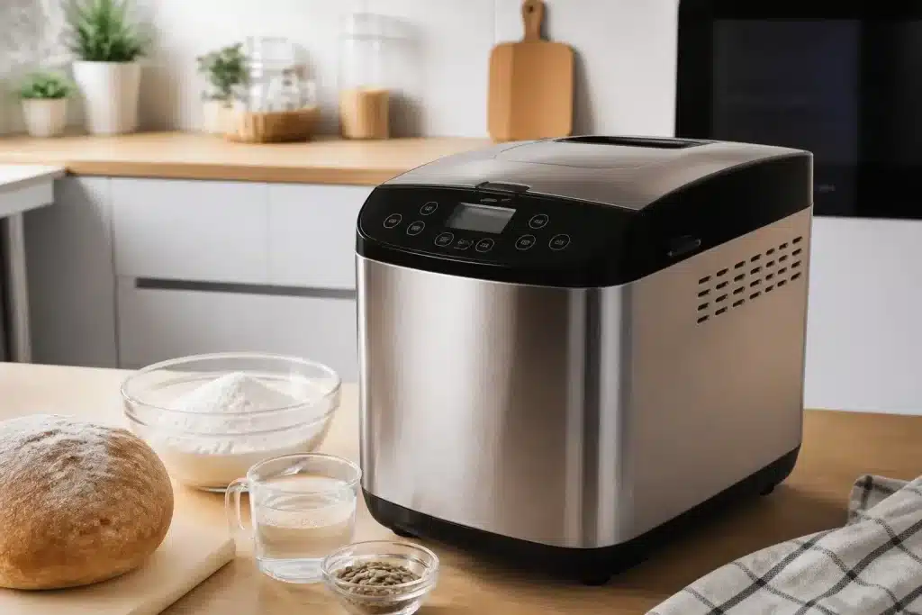 Macchina del pane con display digitale e ingredienti