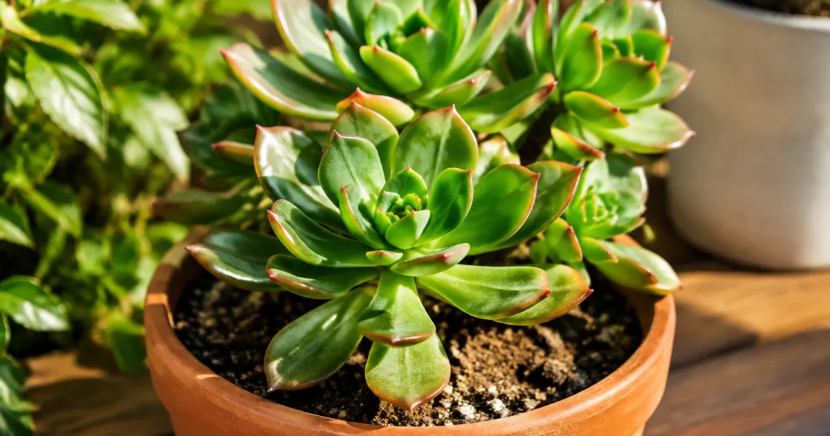 Pianta succulenta con foglie carnose in vaso