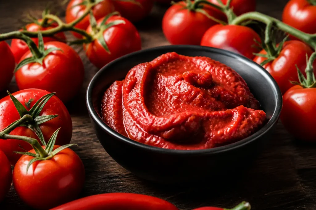 Pomodori rossi interi e salsa concentrata di pomodoro
