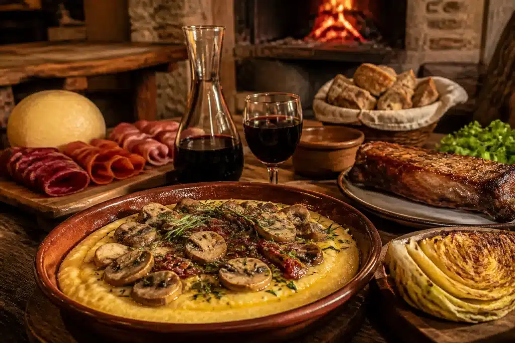 Piatti tradizionali serviti in taverna con ingredienti locali freschi