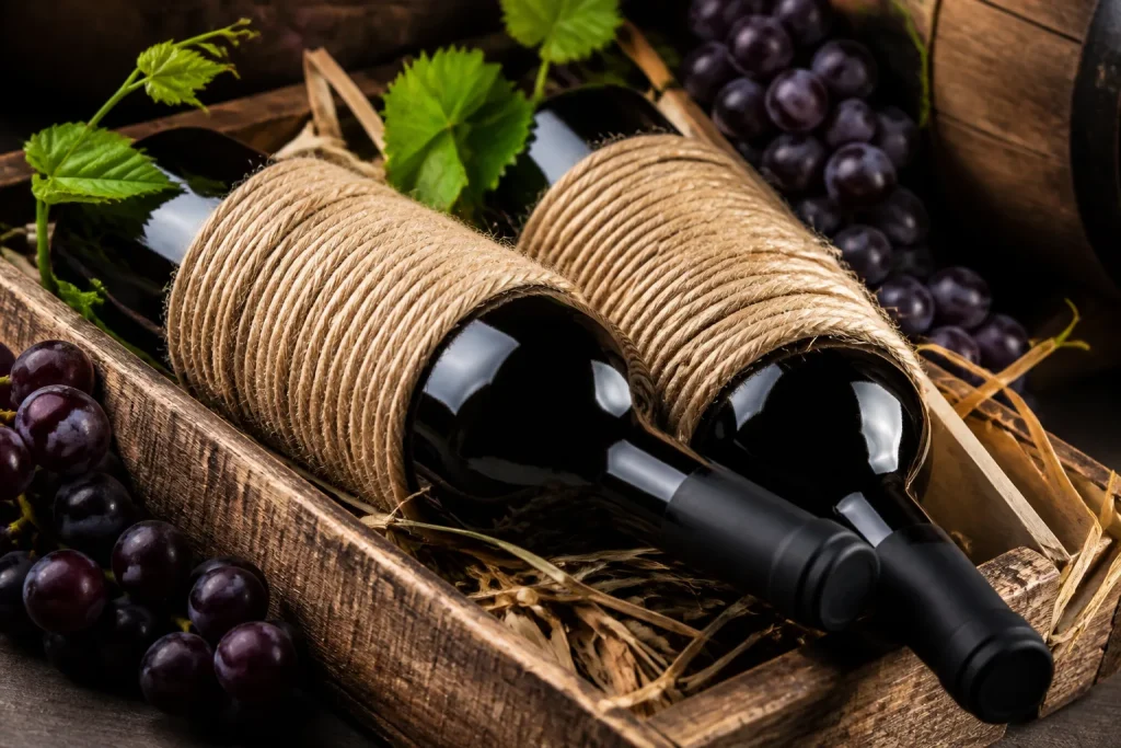 Spago rustico avvolto intorno a bottiglie di vino