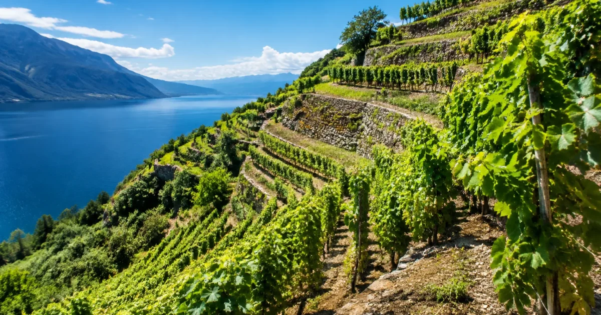 Vigna terrazzata su montagna molto ripida e assolata
