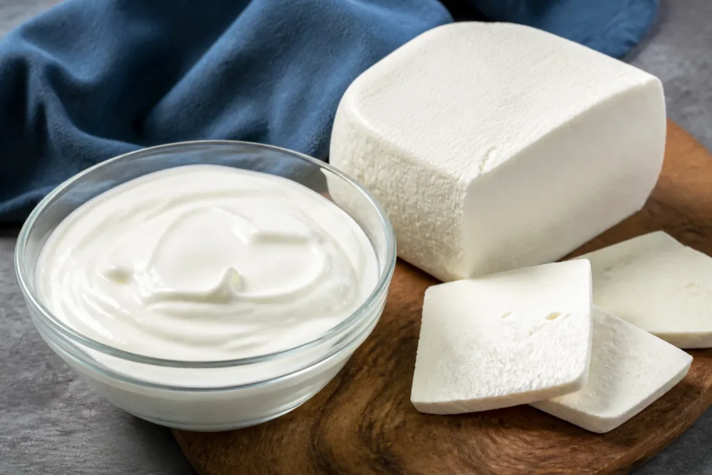 Yogurt bianco e formaggio da proteine fermentate
