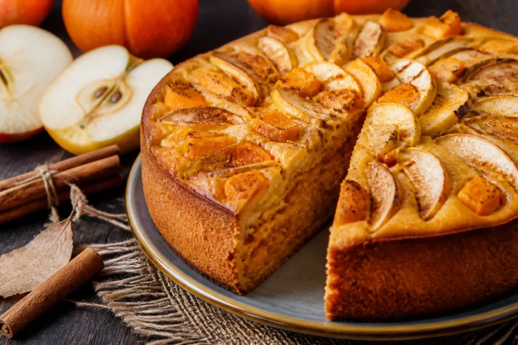 Torta alle mele con zucca dorata e cannella